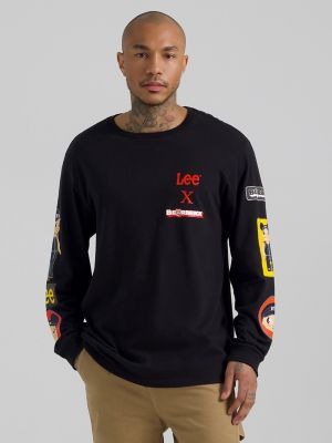 Men's Lee x BE@BRICK Relaxed Fit Long Sleeve Tee in Washed Black