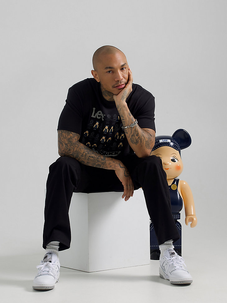 Men's Lee x BE@RBRICK and Buddy Lee Line Up Relaxed Fit Tee in Washed Black alternative view 4