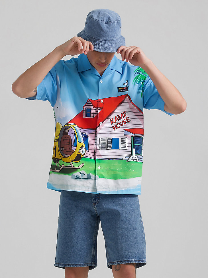 Men's Lee and Dragon Ball Z Kame House Resort Shirt in Blue main view