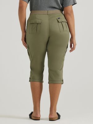 Women's Ultra Lux Comfort with Flex-To-Go Relaxed Fit Cargo Capri (Plus) in Deep Lichen Green alternative view 2