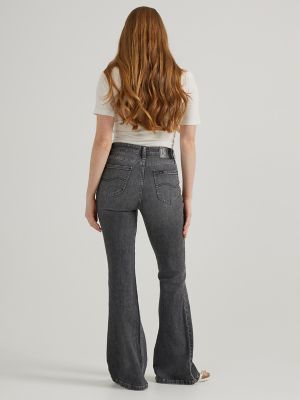 Women's High Rise Bell Bottom Jeans - Button Front Closure / 4