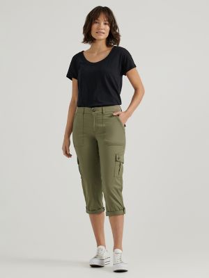 Women Cargo Capri Pants Casual Knee Capris With Side Pockets High