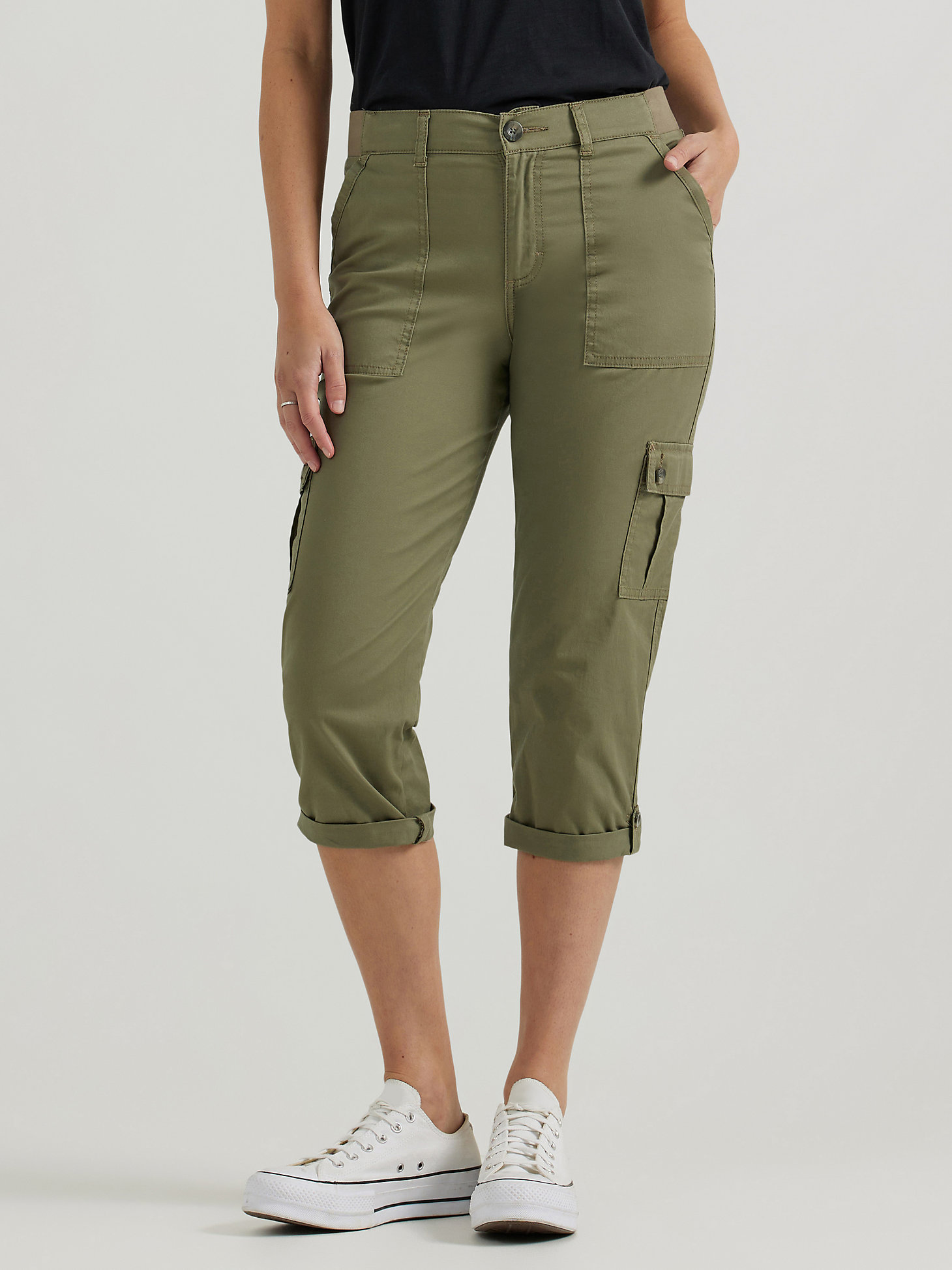 Women's Ultra Lux Comfort with Flex-to-Go Relaxed Fit Cargo Capri in Deep Lichen Green alternative view 1
