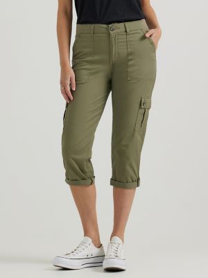 Women's Ultra Lux Comfort with Flex-to-Go Relaxed Fit Cargo Capri in Deep  Lichen Green