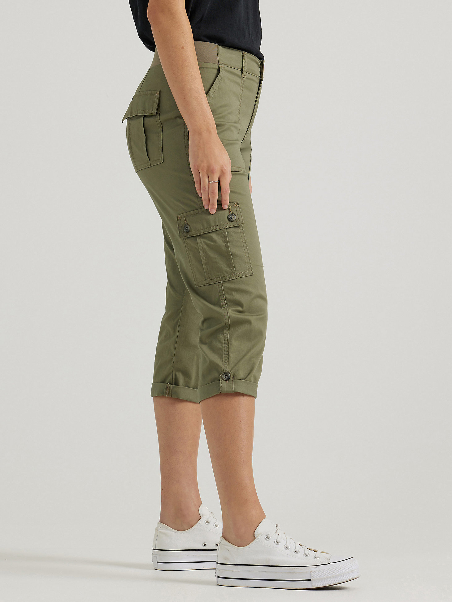 Women's Ultra Lux Comfort with Flex-to-Go Relaxed Fit Cargo Capri in Deep Lichen Green alternative view 4