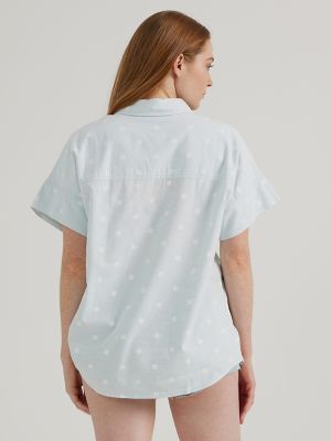 Women's Short Sleeve Polka Dot Utility Shirt in Pale Blue Dot Print alternative view 2