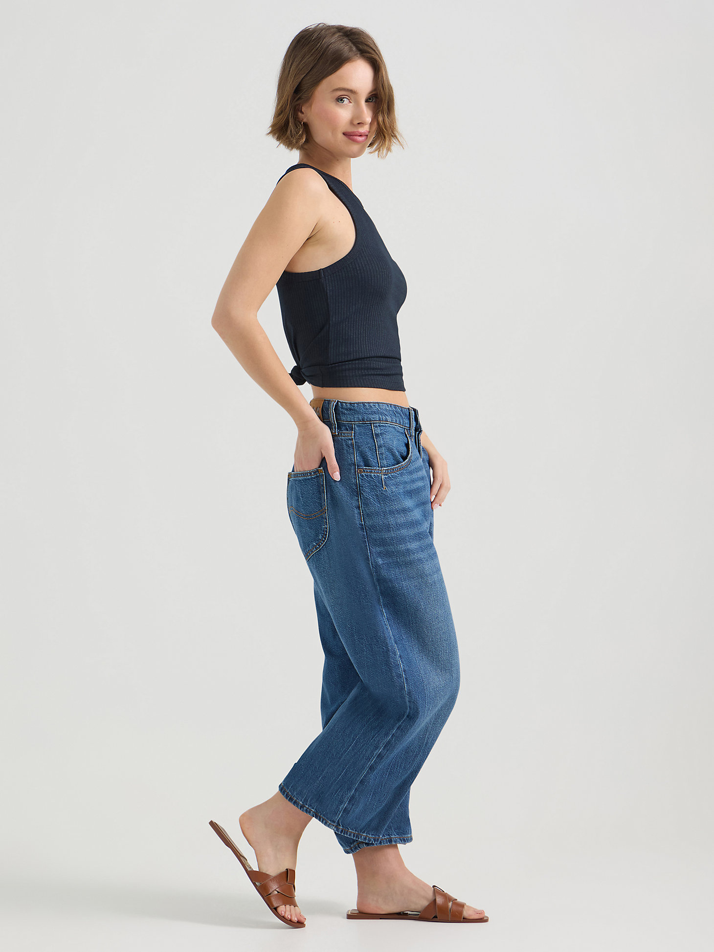 Women's Loose Crop Button-Fly Jean in Robust Blue alternative view 3