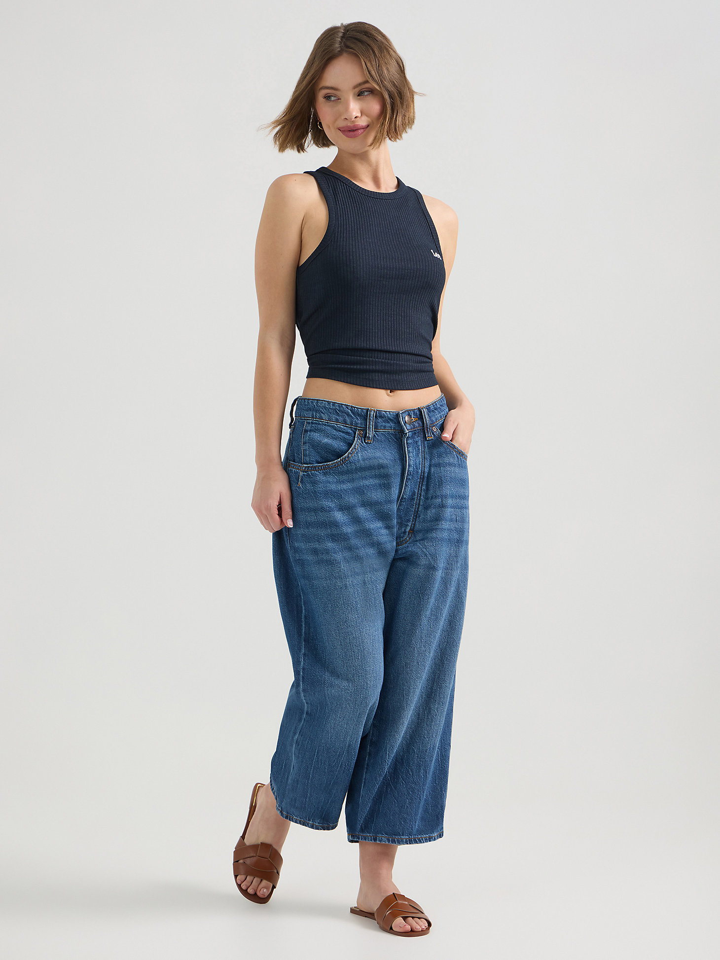 Women's Loose Crop Button-Fly Jean in Robust Blue alternative view 4