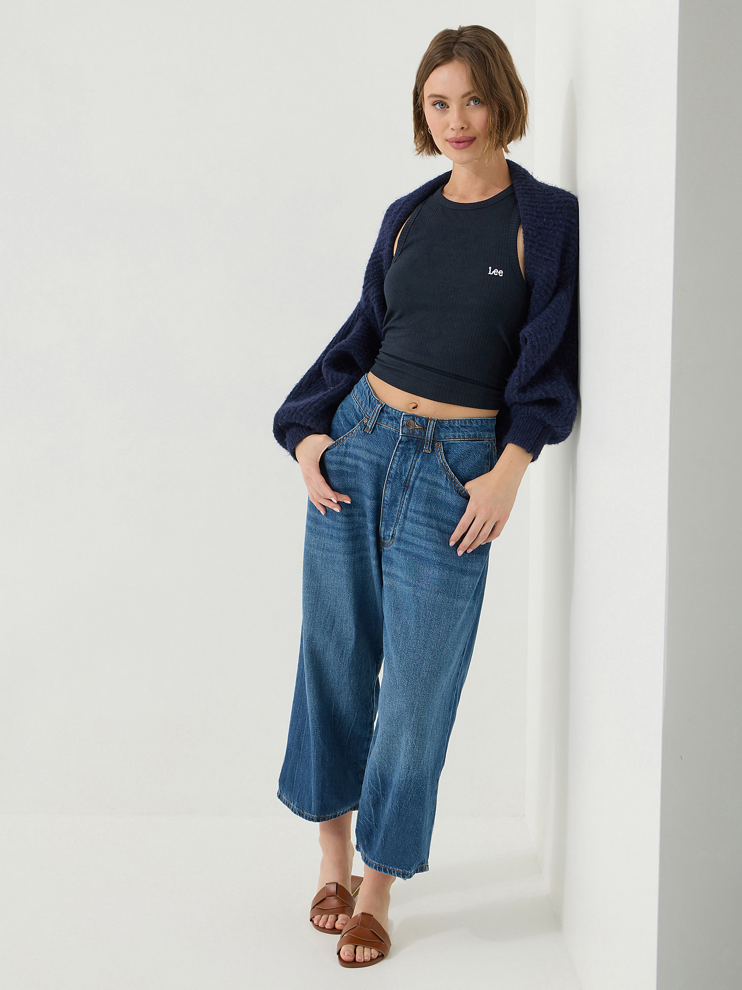 Women's Loose Crop Button-Fly Jean in Robust Blue main view
