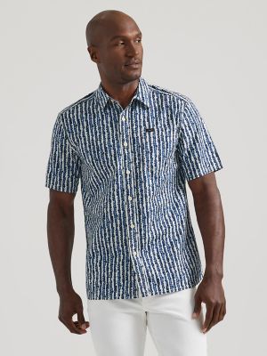 Men's Extreme Motion All Purpose Short Sleeve Stamp Button Down Shirt