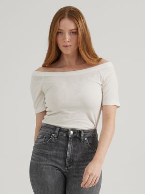 Stretchy off outlet the shoulder top