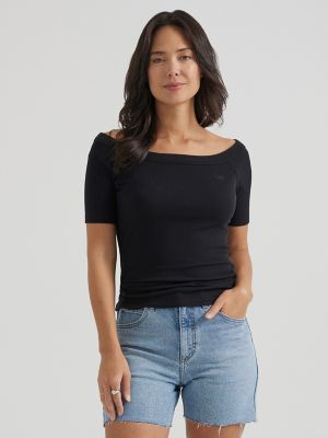 Women's Off Shoulder Top in Union-All Black