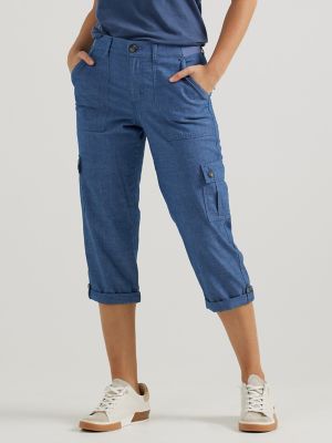 Women's Ultra Lux Comfort with Flex-to-Go Relaxed Fit Cargo Capri in Chambray alternative view