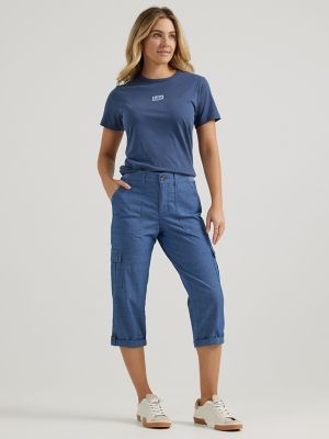 Women's Ultra Lux Comfort with Flex-to-Go Relaxed Fit Cargo Capri in Chambray main view