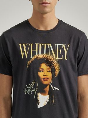 Mens Whitney Houston 90s Photo Screen Print White Graphic Tee Shirt-Medium