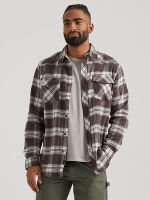 Men's Stretch Flannel Western Plaid Shirt in Chestnut
