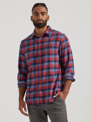 Men's Flannel One-Pocket Plaid Shirt in Feather Blue