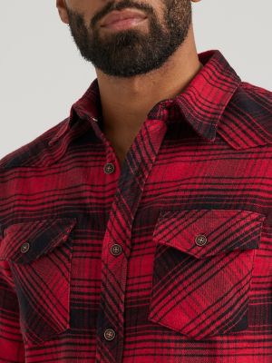 Men's Stretch Flannel Western Plaid Shirt in Scarlett