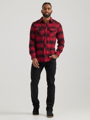 Men's Stretch Flannel Western Plaid Shirt in Scarlett