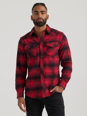 Men's Stretch Flannel Western Plaid Shirt in Scarlett