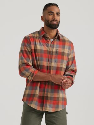 Men's Flannel Plaid Button-Down Shirt in Ketchup