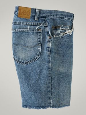 【U LAN】vintage multi-pocket short pants Mens 3/4 Cargo Biker Jean Shorts Vintage Distressed Denim