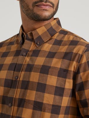 Men's Poplin Long Sleeve Plaid Shirt in Tobacco