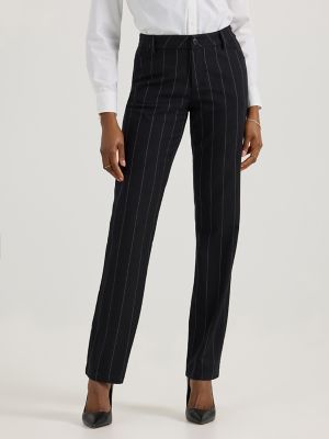 Women's Wrinkle Free Relaxed Fit Straight Leg Pant in Black Pinstripe alternative view