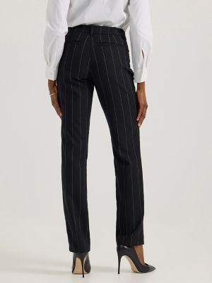 Women's Wrinkle Free Relaxed Fit Straight Leg Pant in Black Pinstripe alternative view 2