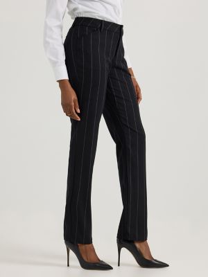 Women's Wrinkle Free Relaxed Fit Straight Leg Pant in Black Pinstripe alternative view 3