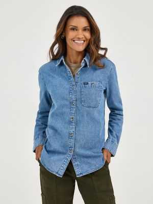 Light blue denim shirt womens best sale