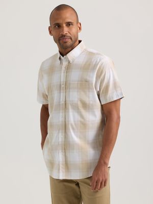 Men's Short Sleeve Plaid Button Down Shirt in Putty