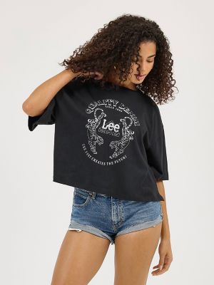 Women's Quality Denim Tiger Boxy Crop Graphic Tee in Jet Black alternative view 3