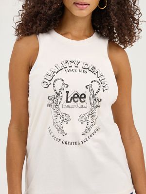 Women's Quality Denim Tiger Muscle Tank in Star White alternative view 3