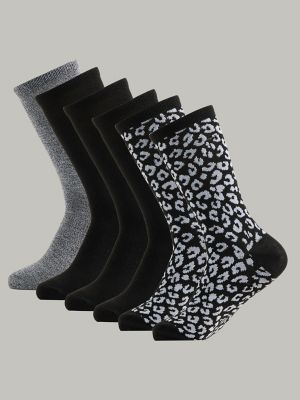 Womens 6-Pack Fashion Crew Socks:Black Multi:4-10 main view