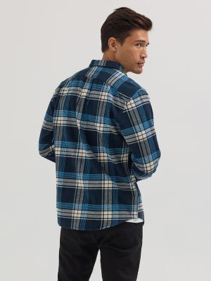 Men's Relaxed Fit Riveted Plaid Button Down Shirt in Inky Blue alternative view