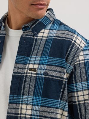 Men's Relaxed Fit Riveted Plaid Button Down Shirt in Inky Blue alternative view 3