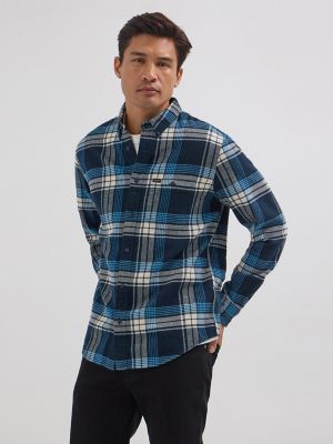Men's Relaxed Fit Riveted Plaid Button Down Shirt in Inky Blue main view