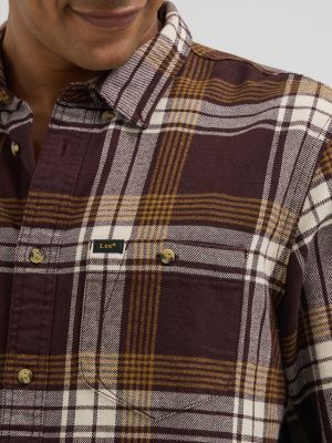 Men's Relaxed Fit Riveted Plaid Button Down Shirt in Beet alternative view 2