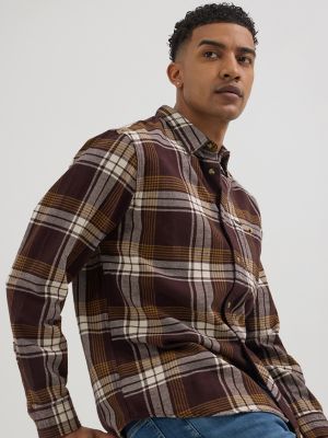 Men's Relaxed Fit Riveted Plaid Button Down Shirt in Beet alternative view 3