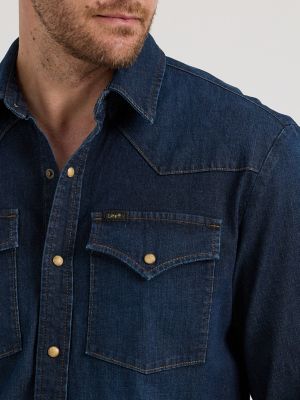 Men's All Purpose Western Denim Snap Shirt in Inky Blue Wash