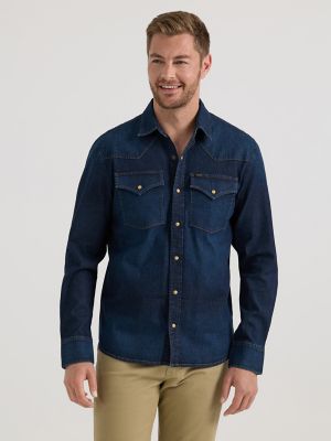 Men's All Purpose Western Denim Snap Shirt in Inky Blue Wash