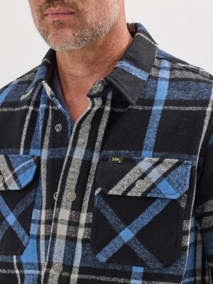 Men's Lee 101 Wool Plaid Overshirt in Black alternative view 4