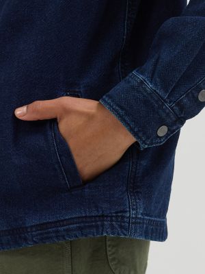 Men's Relaxed Fit Workwear Denim Overshirt in Medium Worn Wash alternative view 3