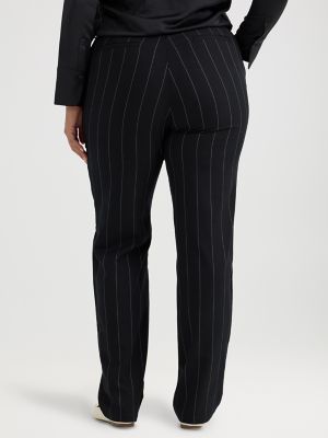 Women's Wrinkle Free Relaxed Fit Straight Leg Pant (Plus) in Black Pinstripe