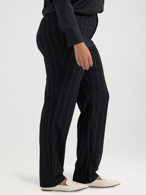 Women's Wrinkle Free Relaxed Fit Straight Leg Pant (Plus) in Black Pinstripe