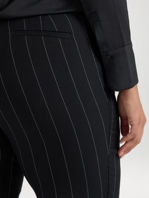 Women's Wrinkle Free Relaxed Fit Straight Leg Pant (Plus) in Black Pinstripe