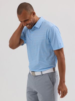 Men's Golf Series Plaid Polo Shirt in Little Boy Blue alternative view