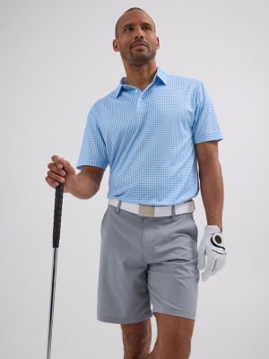 Men's Golf Series Plaid Polo Shirt in Little Boy Blue main view