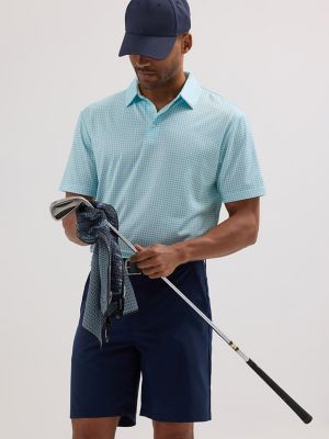 Men's Golf Series Plaid Polo Shirt in Aqua Sky main view